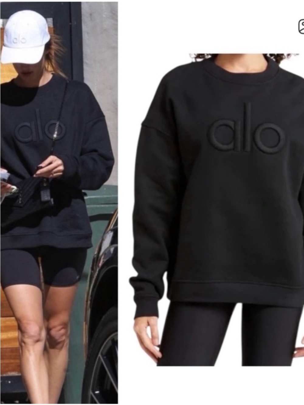 ALO Yoga Renowned Black Raised Logo Crew Sweatshirt